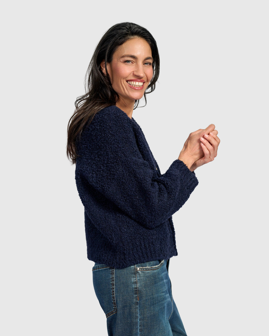 Teddy Boucle Cardigan, Midnight