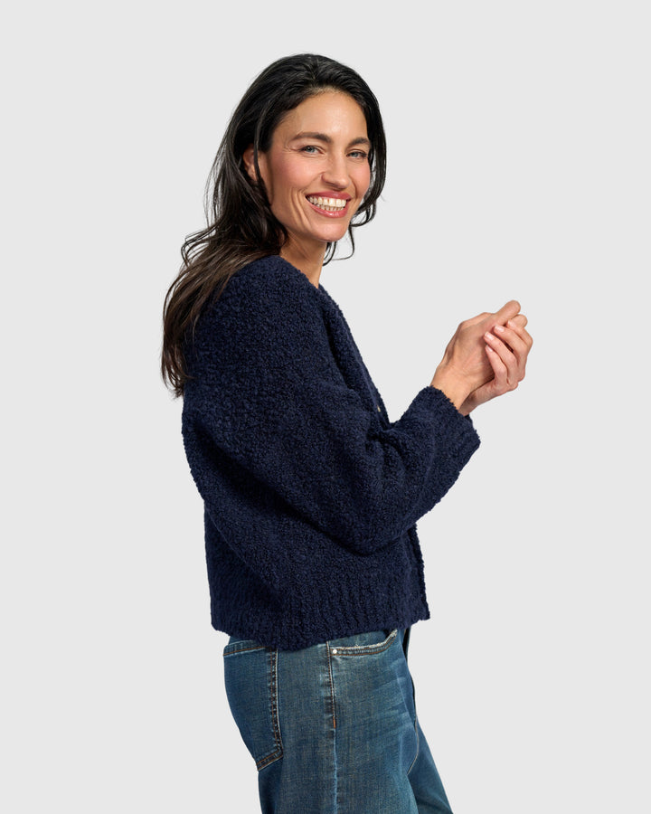 Teddy Boucle Cardigan, Midnight