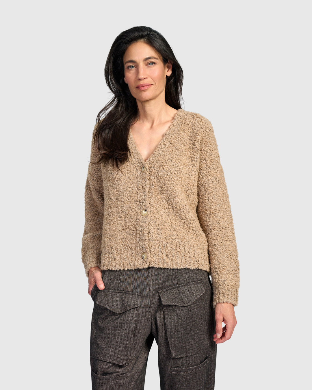 Teddy Boucle Cardigan, Sand