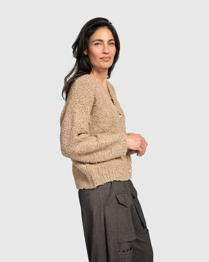 Teddy Boucle Cardigan, Sand