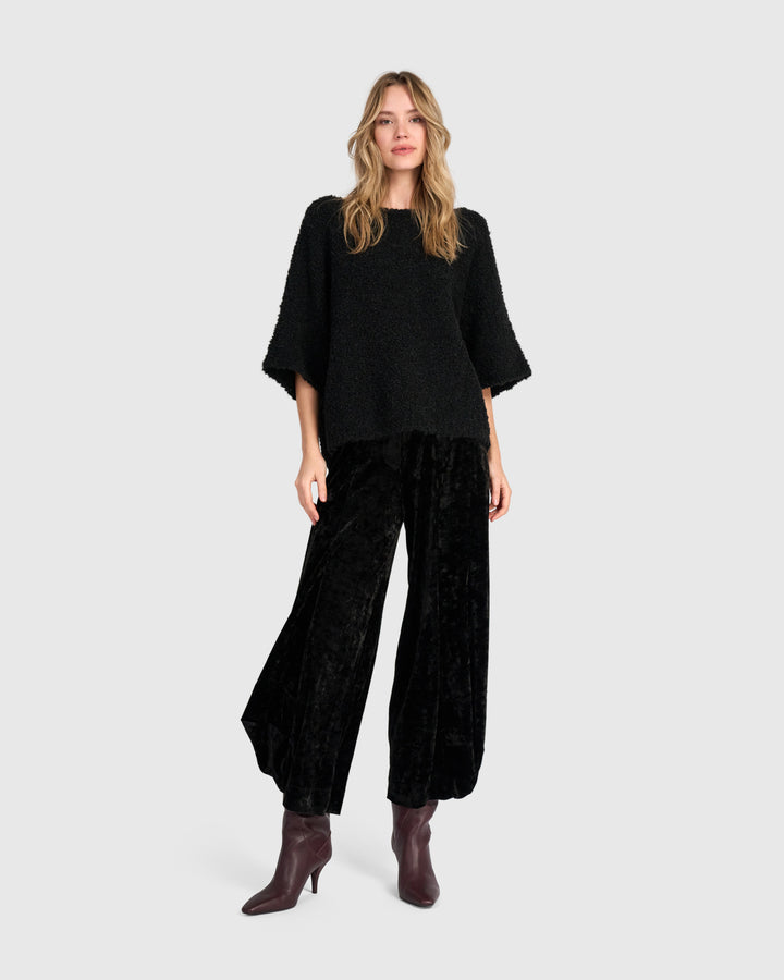 Crushed Velvet Punto Pants, Black