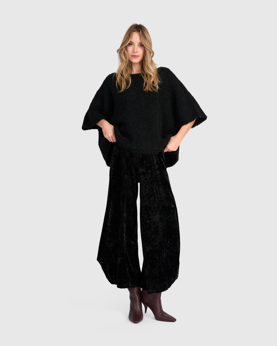 Crushed Velvet Punto Pants, Black