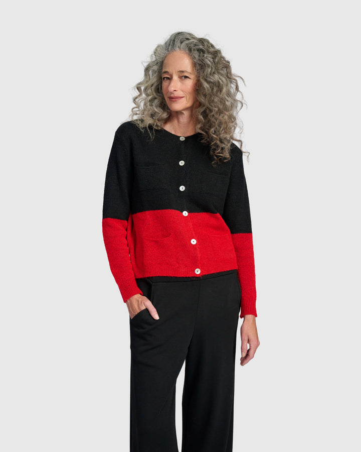 Maeve Cardigan, Black/Crimson