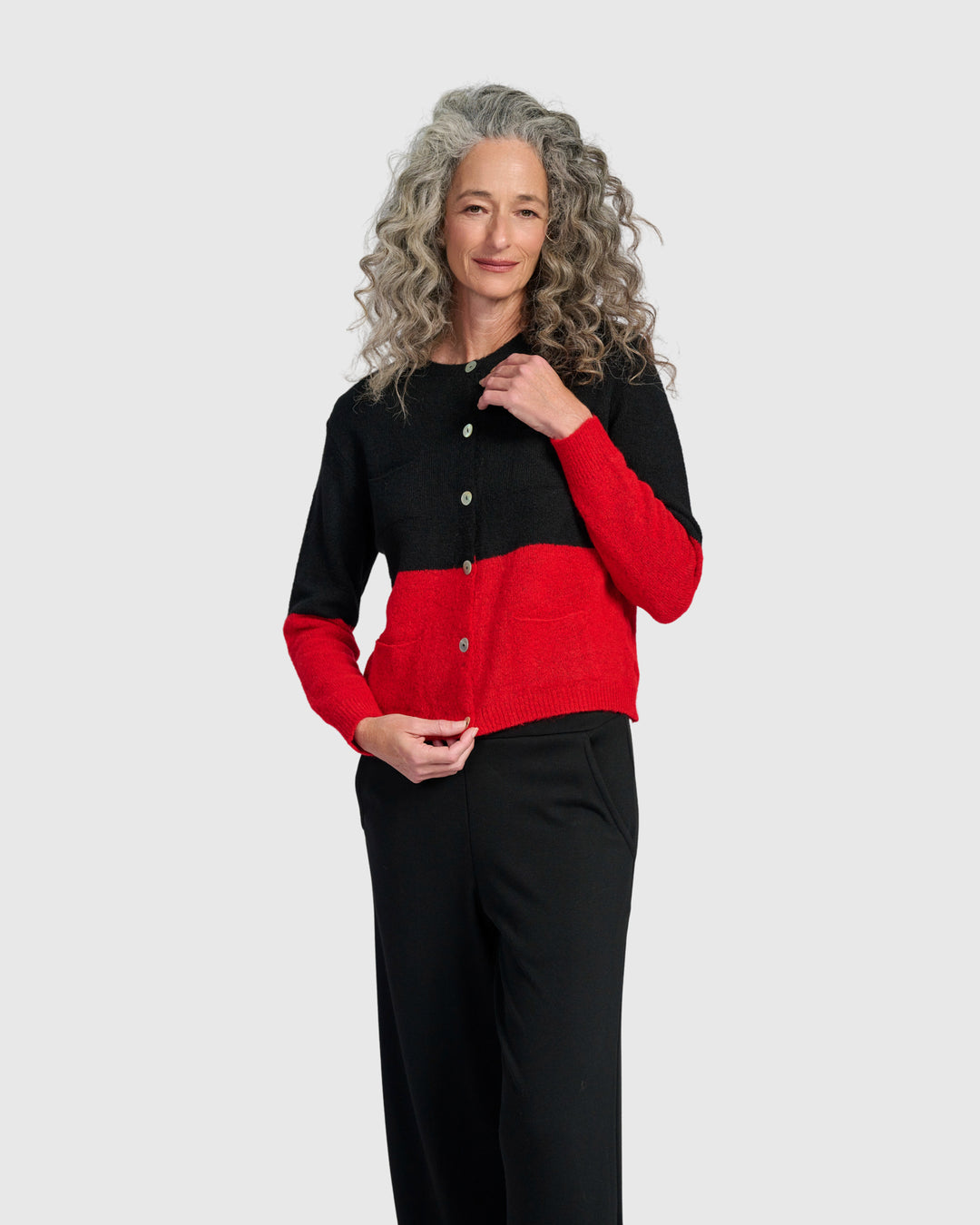 Maeve Cardigan, Black/Crimson