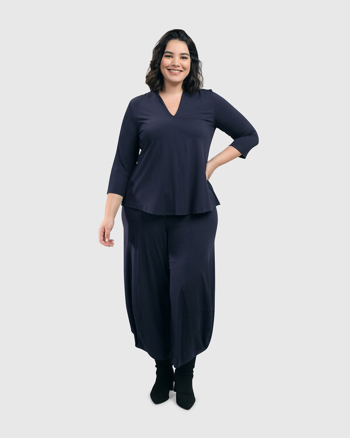 Essential V-neck Top, Navy
