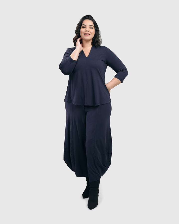 Essential V-neck Top, Navy