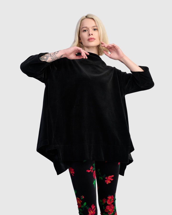 Everyday Velvet Trapeze Top, Black