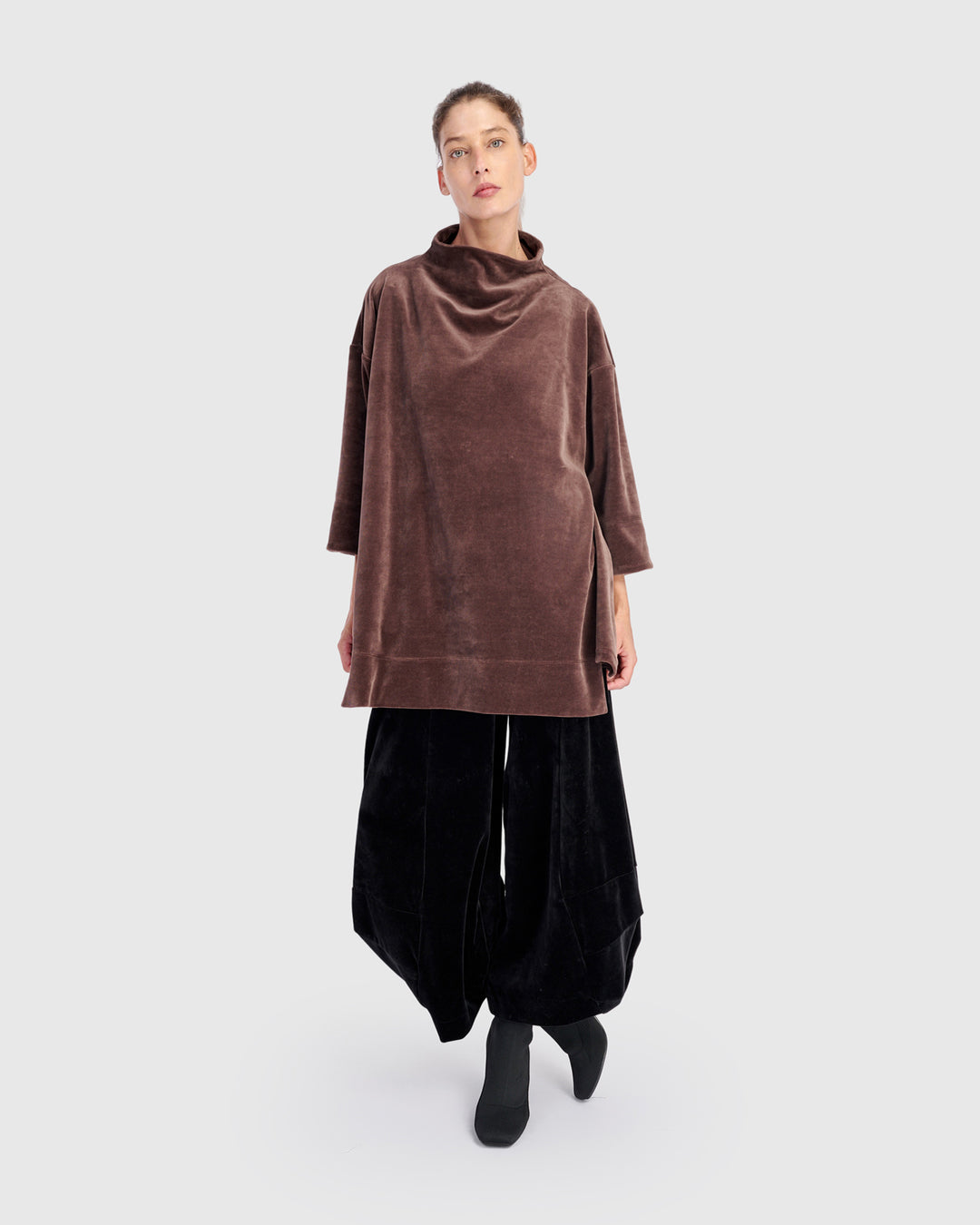 Everyday Velvet Trapeze Top, Sepia
