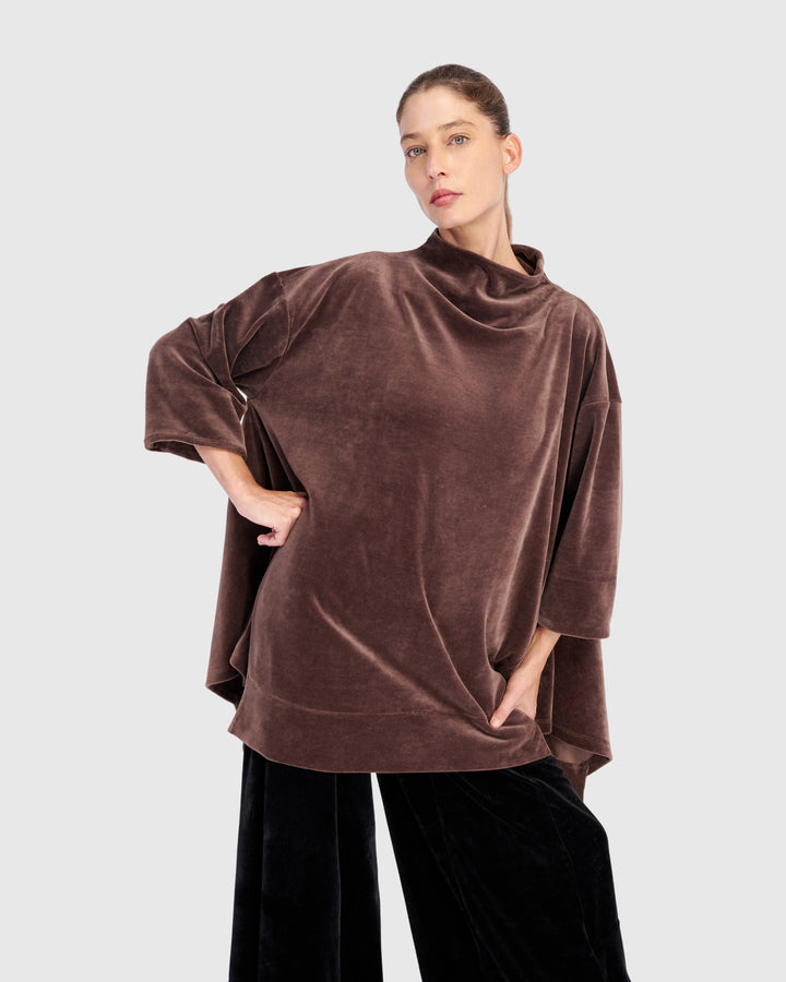 Everyday Velvet Trapeze Top, Sepia