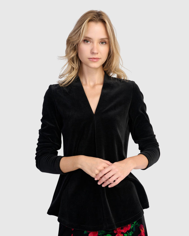 Everyday Velvet V-neck Top, Black