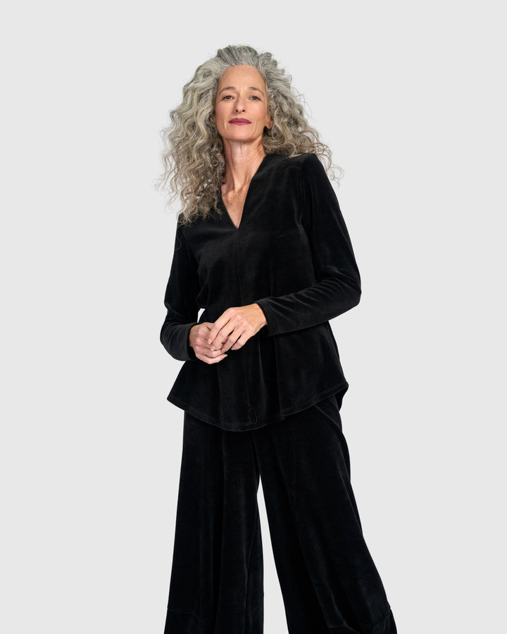 Everyday Velvet V-neck Top, Black