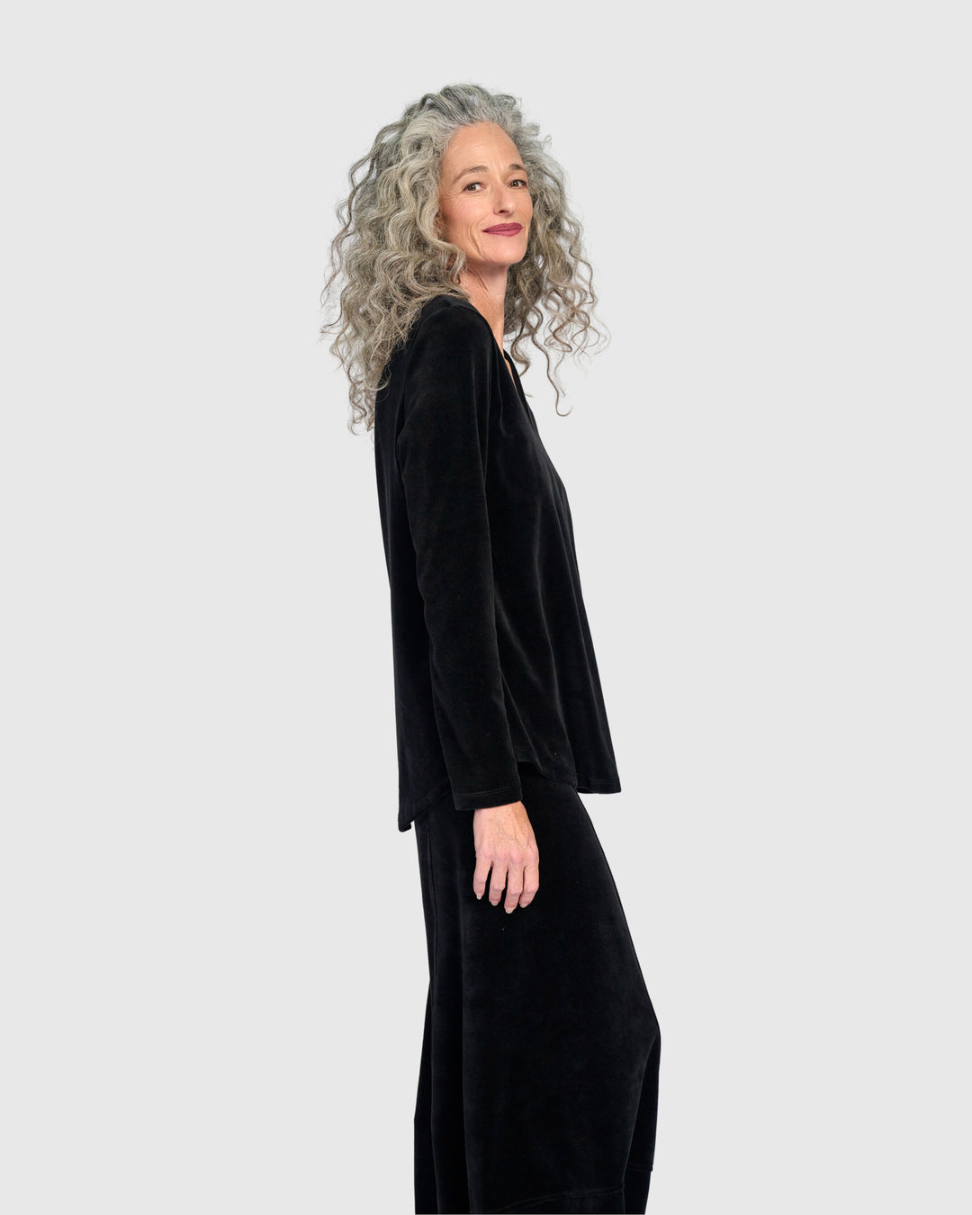 Everyday Velvet V-neck Top, Black