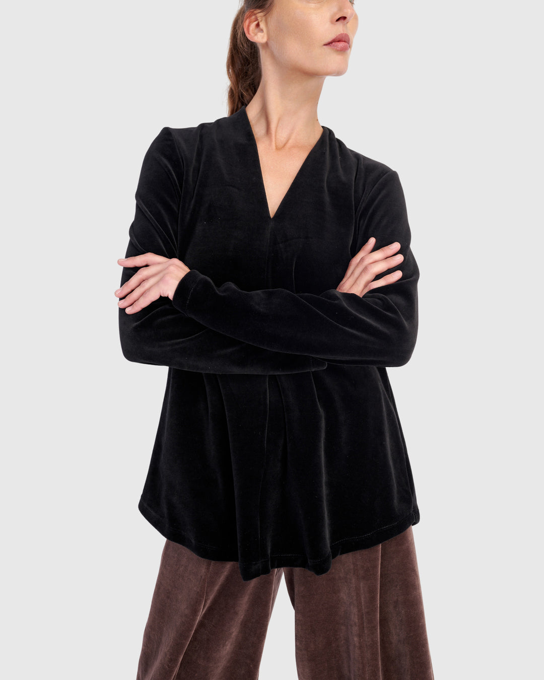 Everyday Velvet V-neck Top, Black