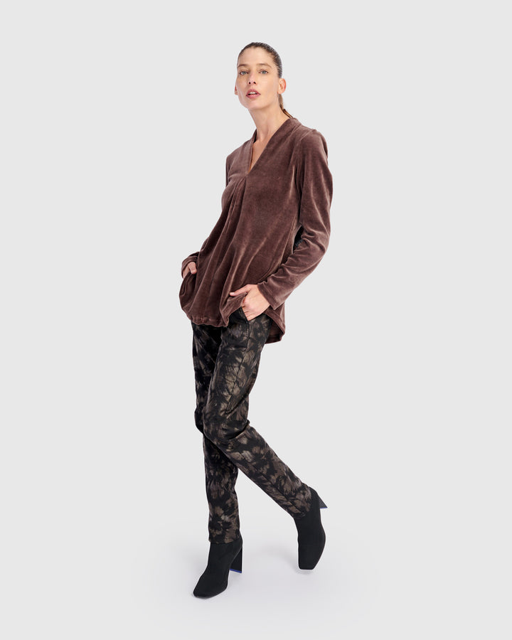 Everyday Velvet V-neck Top, Sepia