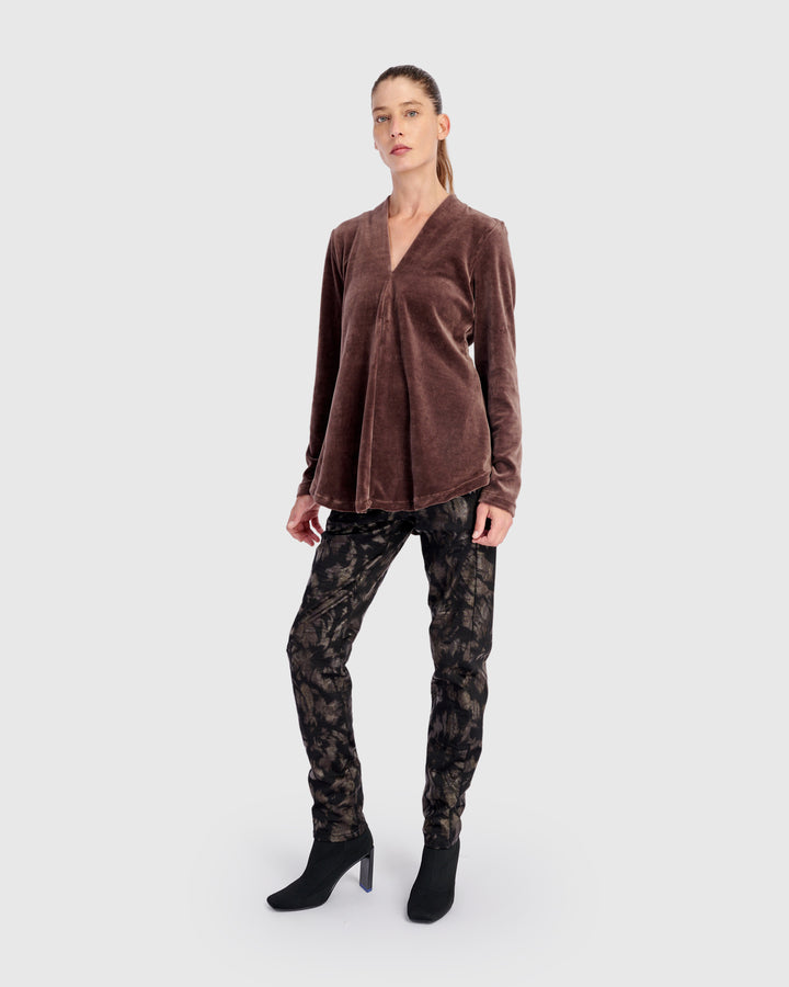 Everyday Velvet V-neck Top, Sepia