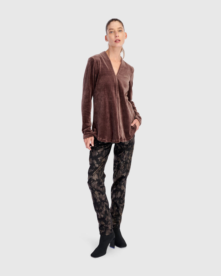 Everyday Velvet V-neck Top, Sepia