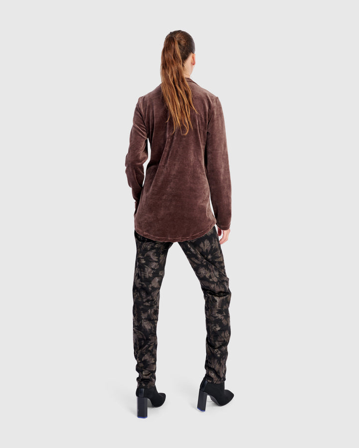 Everyday Velvet V-neck Top, Sepia