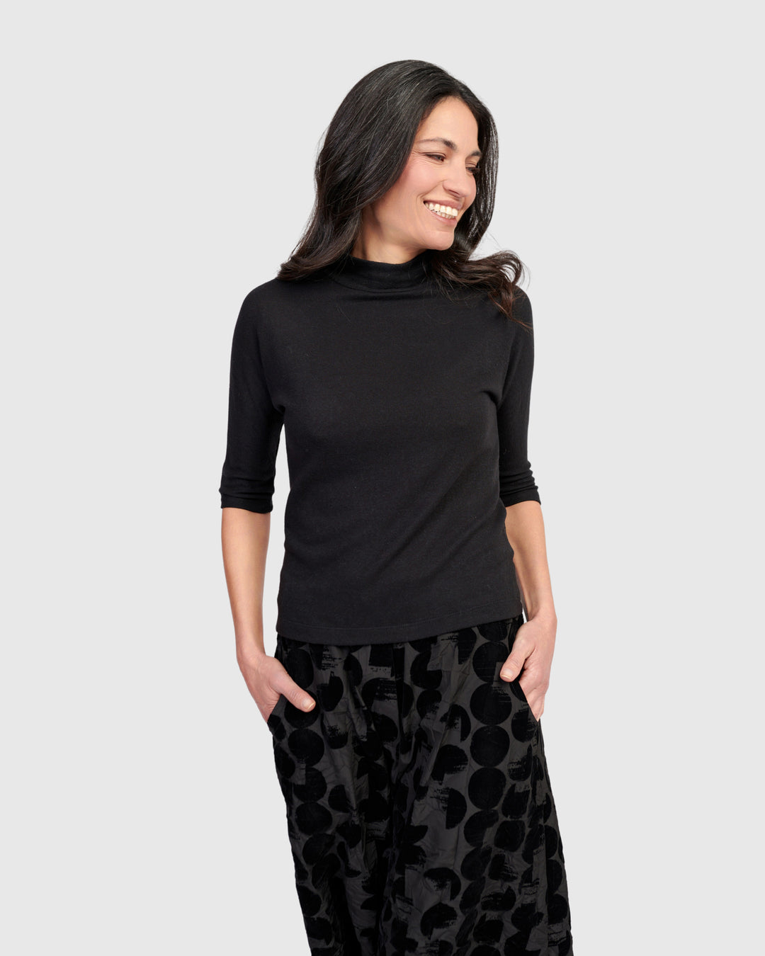 Soft Knit Mockneck Tee, Black