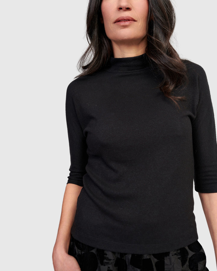 Soft Knit Mockneck Tee, Black