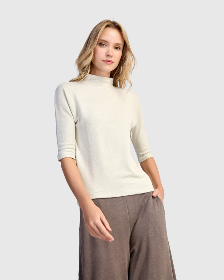 Soft Knit Mockneck Tee, Cream
