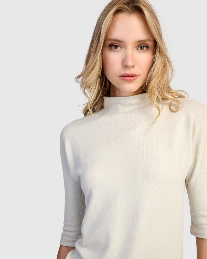 Soft Knit Mockneck Tee, Cream