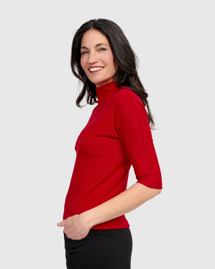 Soft Knit Mockneck Tee, Red