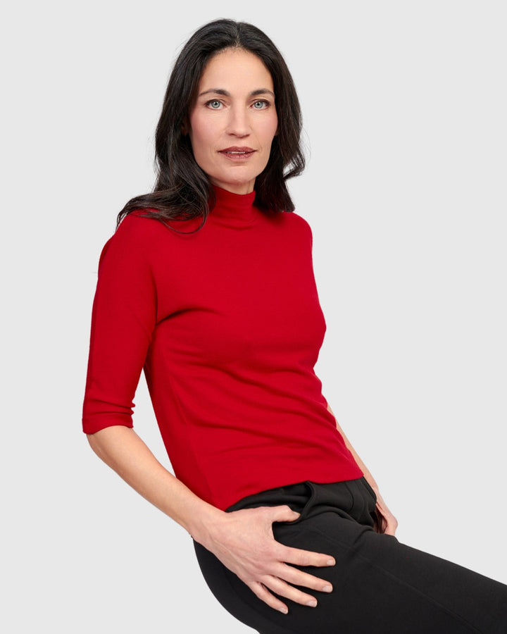 Soft Knit Mockneck Tee, Red