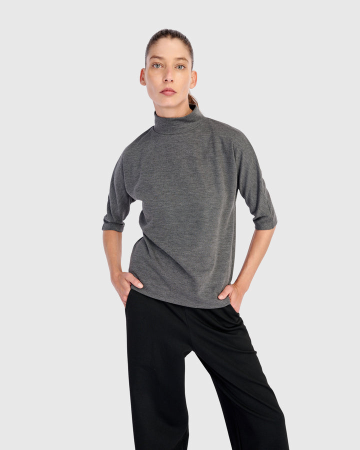 Essential Heavyweight Mockneck Tee, Grey
