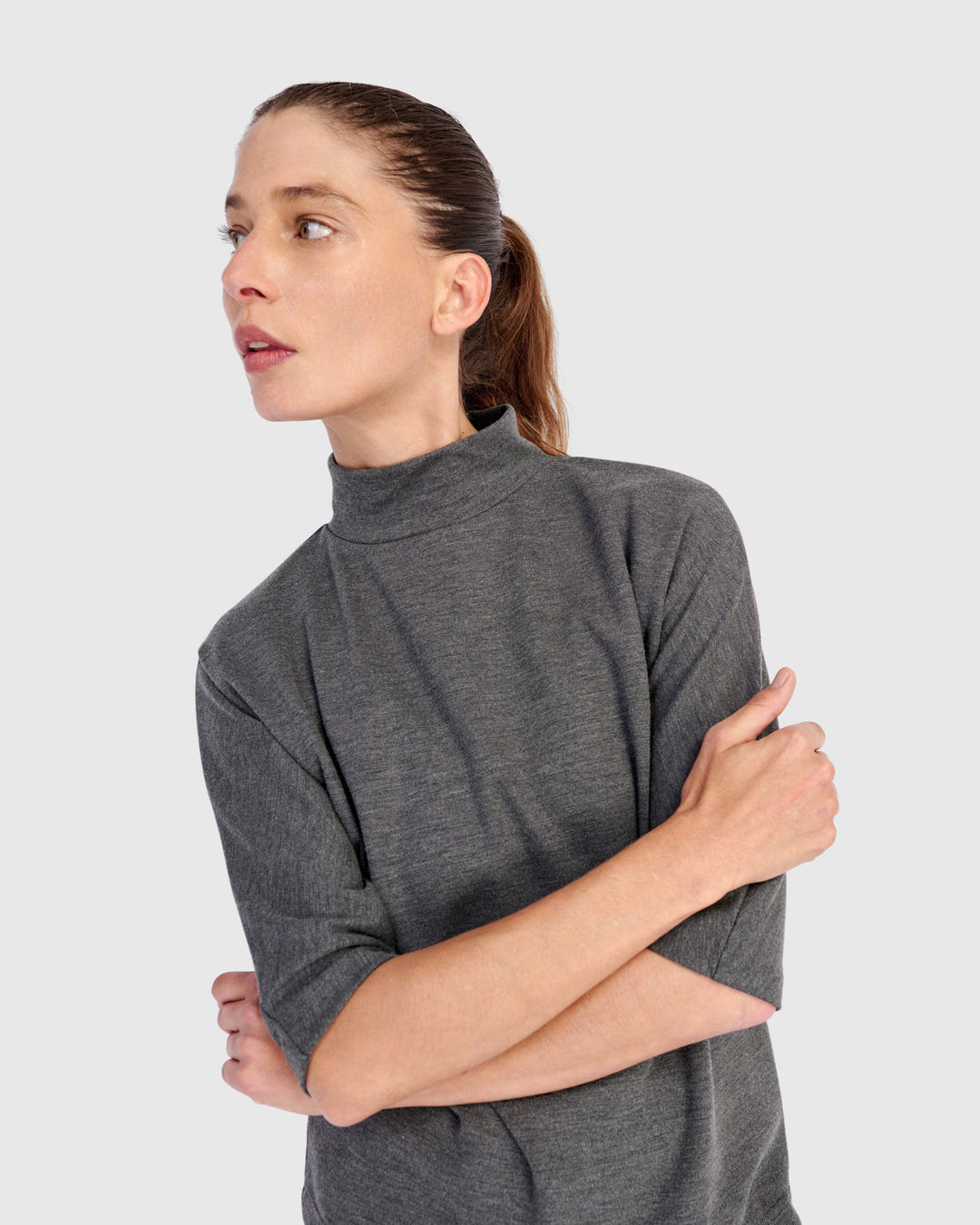 Essential Heavyweight Mockneck Tee, Grey