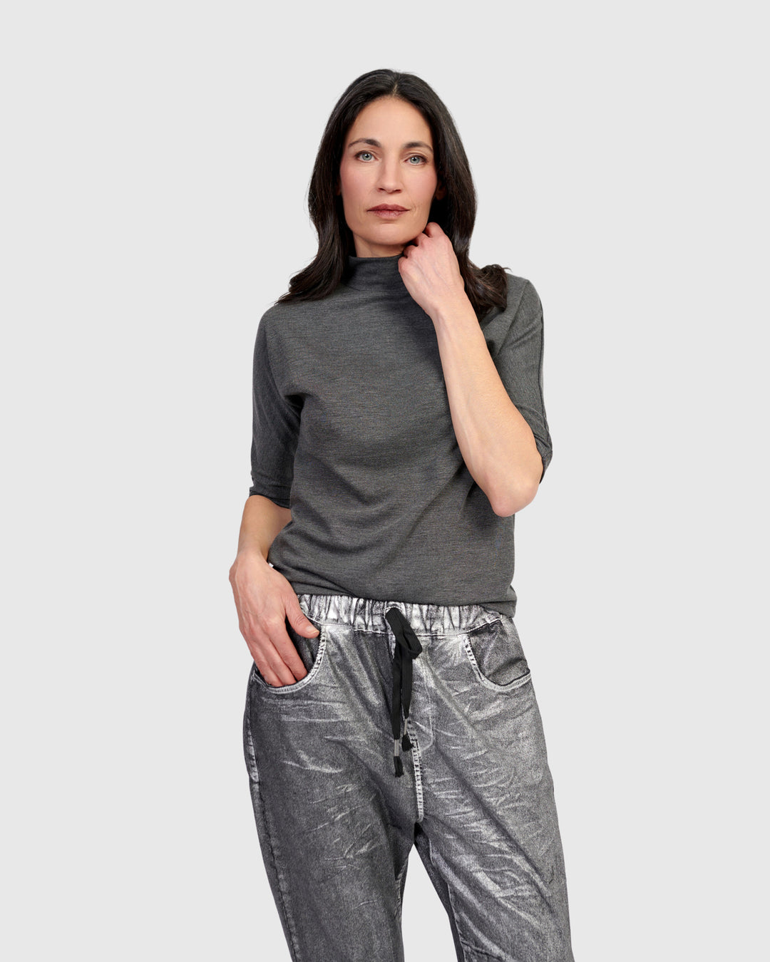 Essential Heavyweight Mockneck Tee, Grey