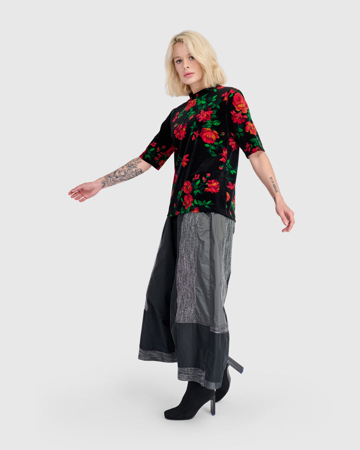Aria Velvet Mockneck Tee, Roses