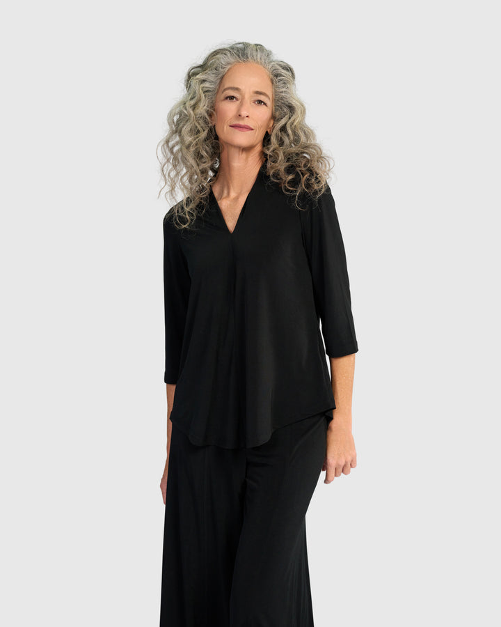 Essential Slinky V-neck Top, Black