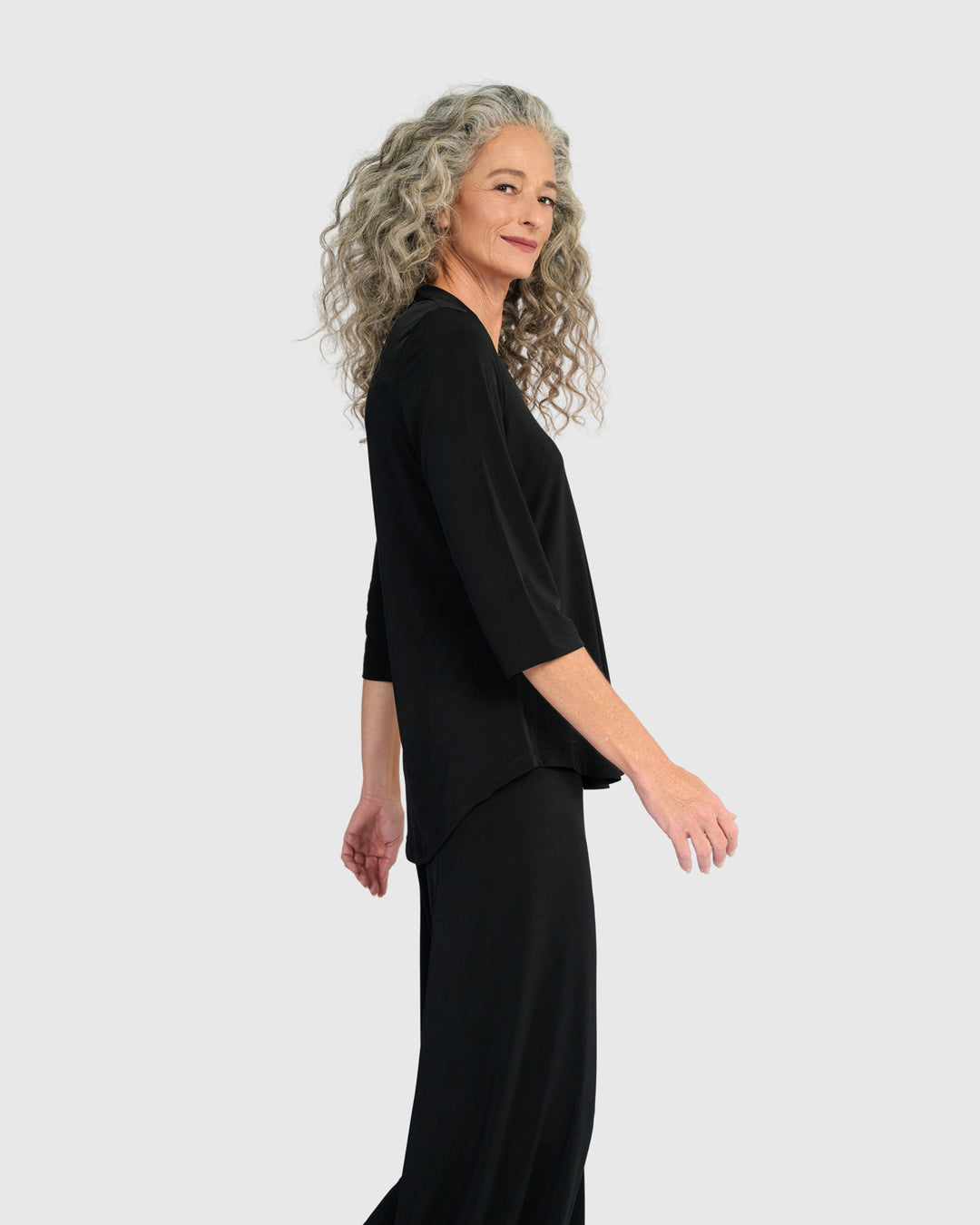 Essential Slinky V-neck Top, Black