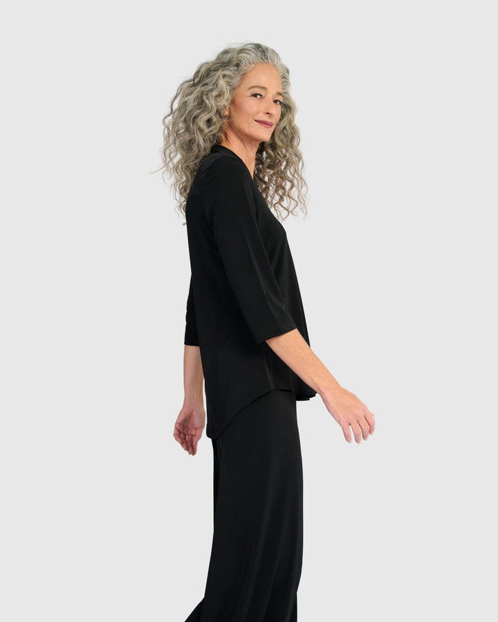 Essential Slinky V-neck Top, Black