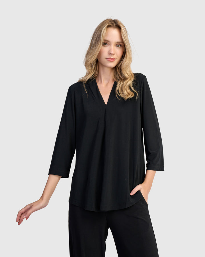 Essential Slinky V-neck Top, Black