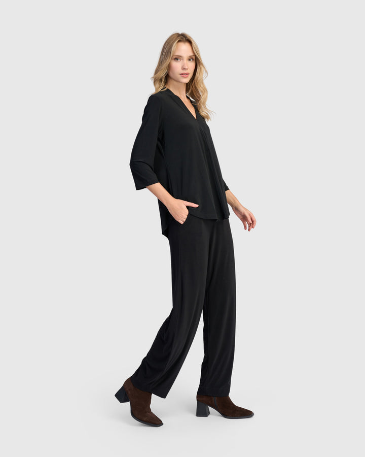 Essential Slinky V-neck Top, Black