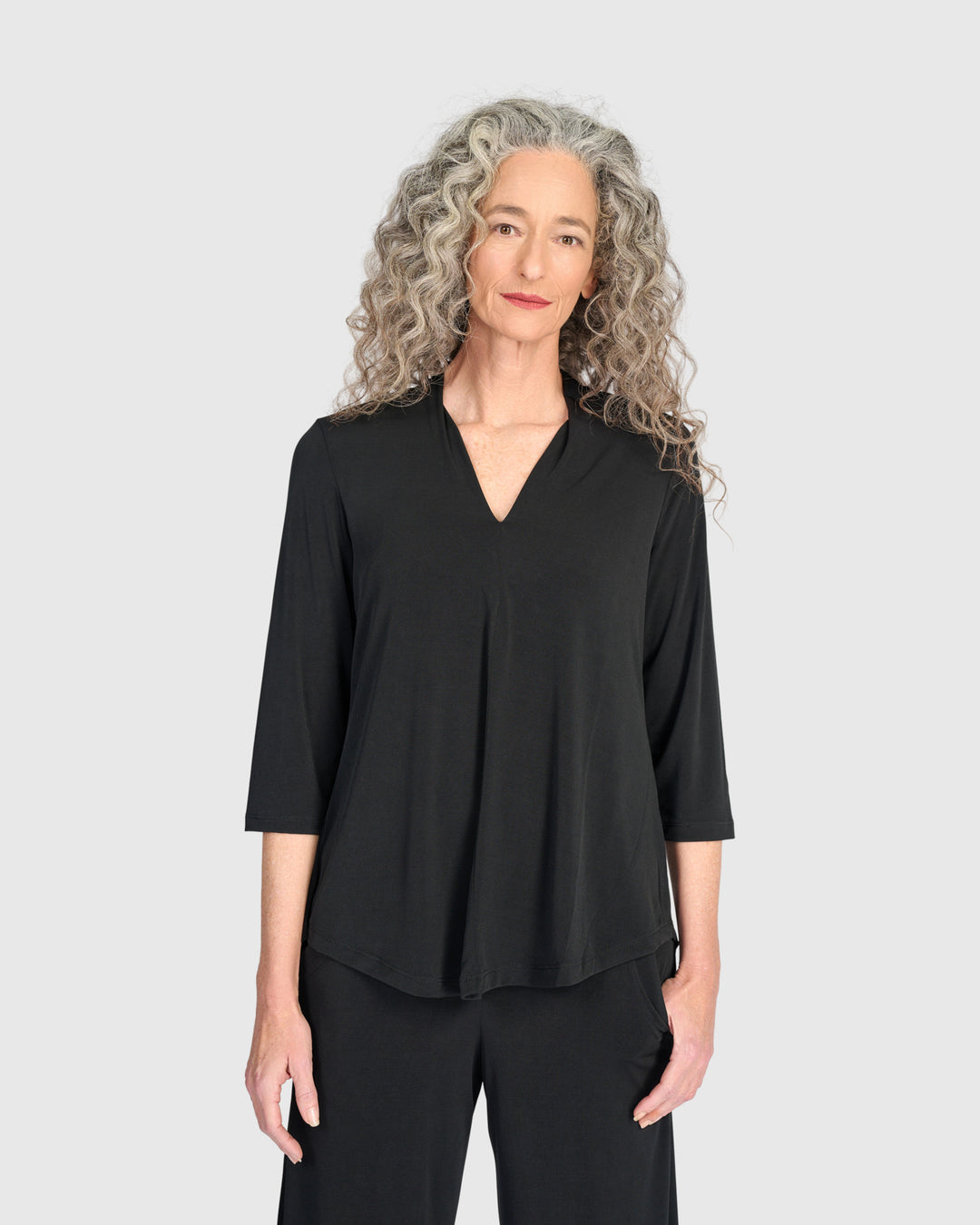 Essential Slinky V-neck Top, Black