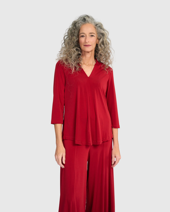 Essential Slinky V-neck Top, Garnet