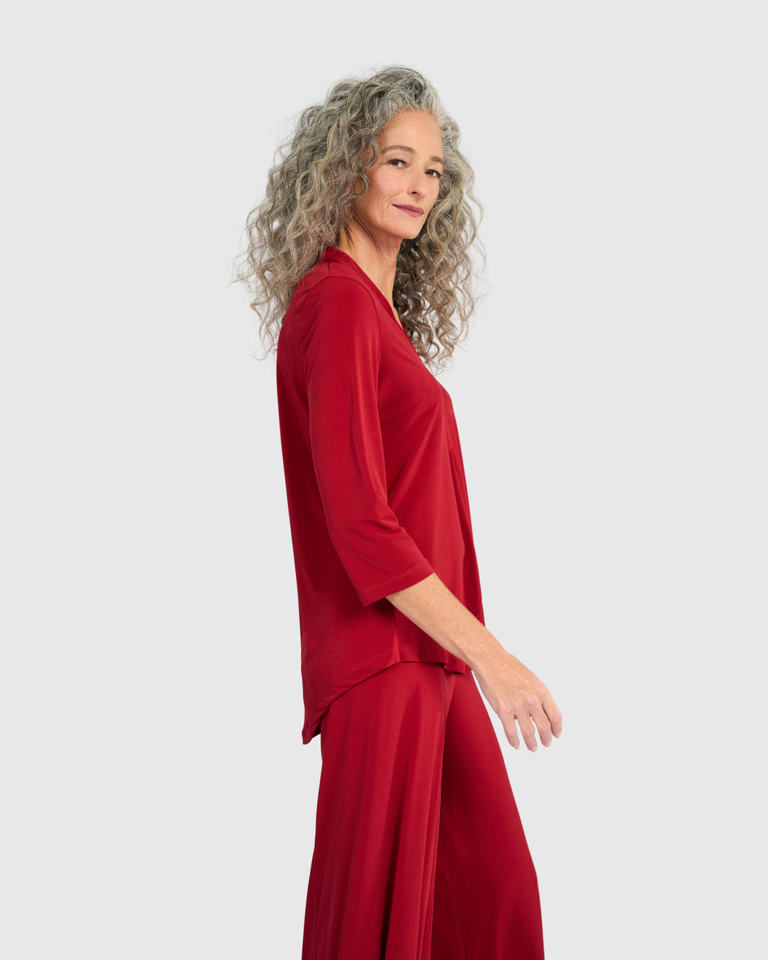 Essential Slinky V-neck Top, Garnet