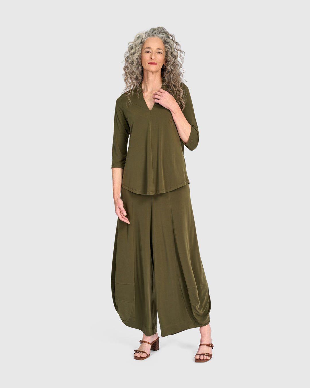 Essential Slinky V-neck Top, Khaki