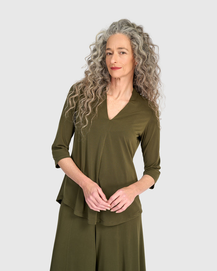 Essential Slinky V-neck Top, Khaki