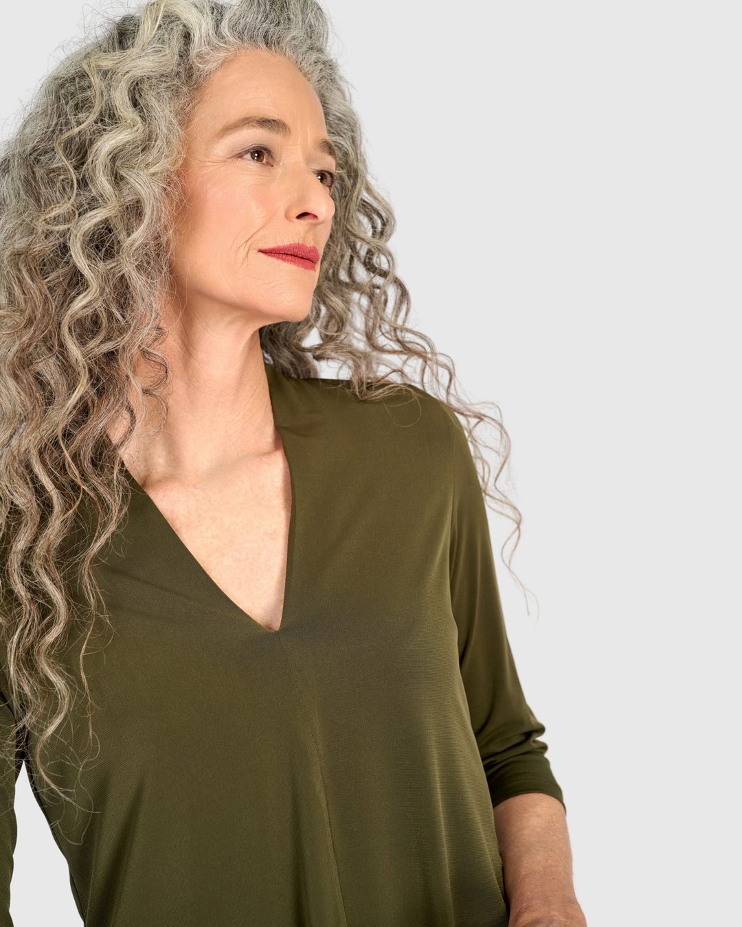 Essential Slinky V-neck Top, Khaki