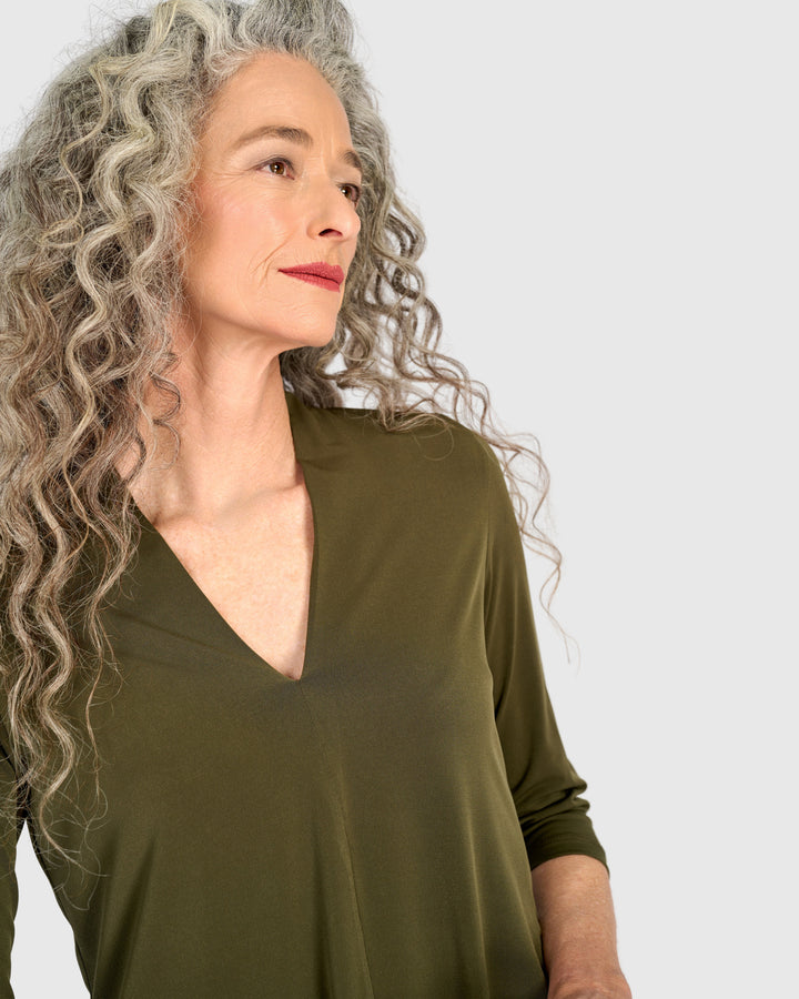 Essential Slinky V-neck Top, Khaki