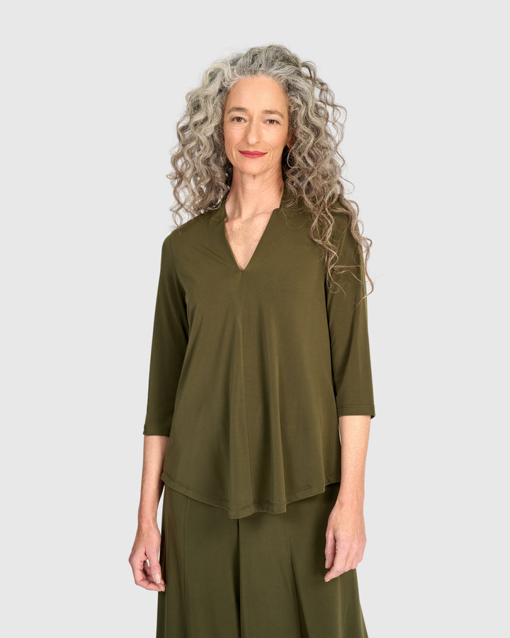 Essential Slinky V-neck Top, Khaki