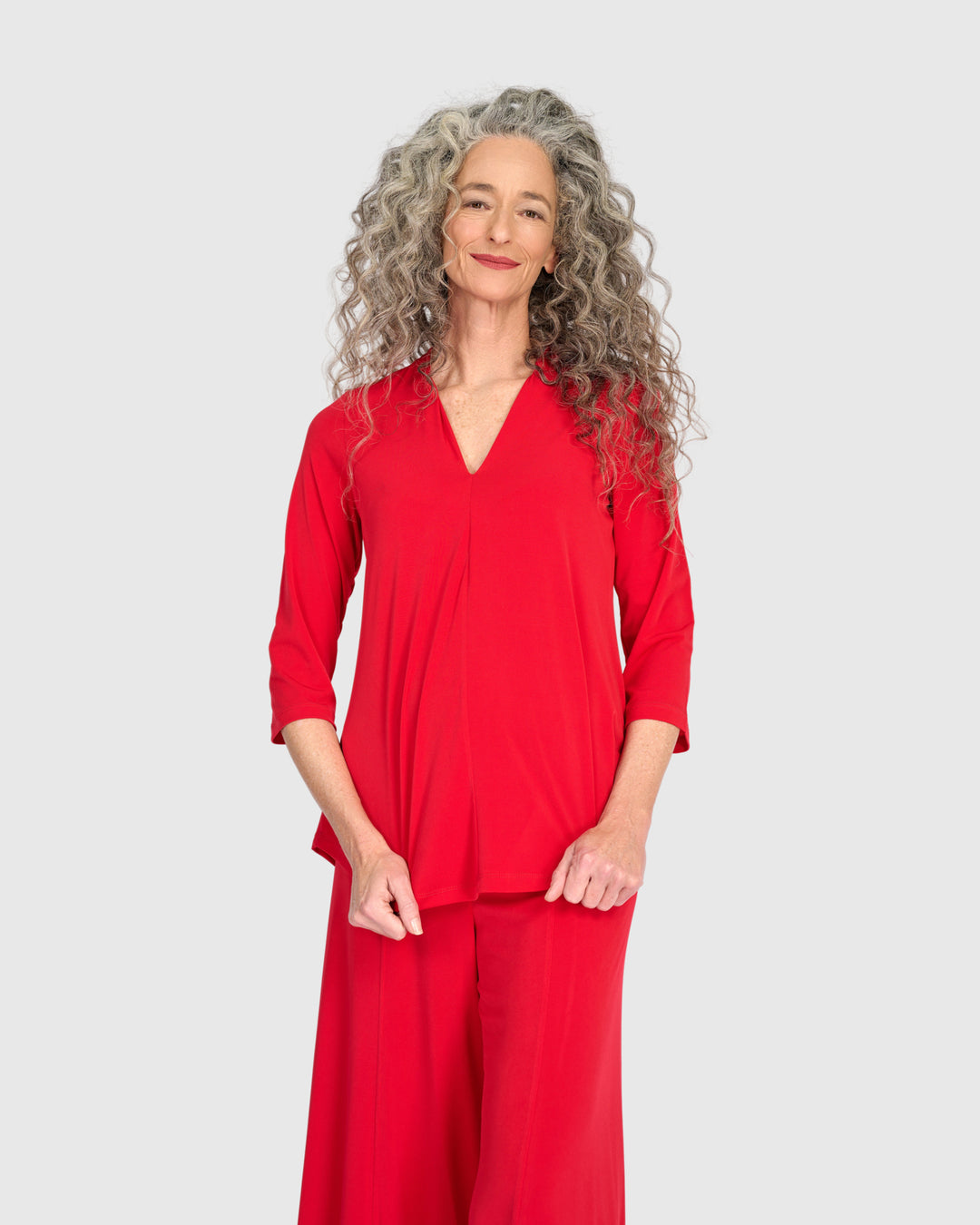 Essential Slinky V-neck Top, Red