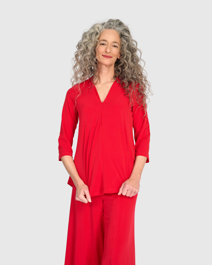 Essential Slinky V-neck Top, Red