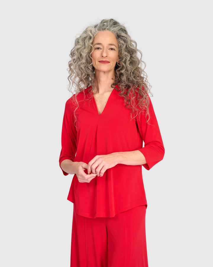 Essential Slinky V-neck Top, Red