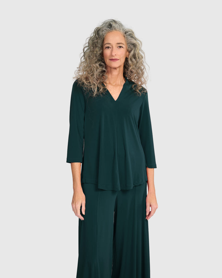 Essential Slinky V-neck Top, Teal