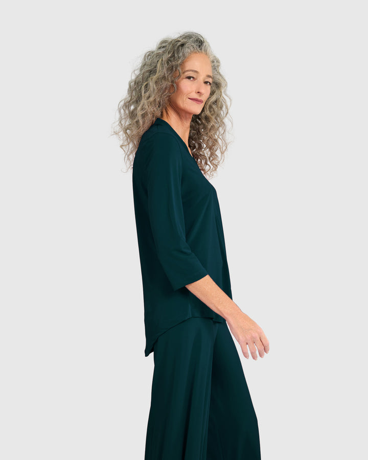 Essential Slinky V-neck Top, Teal