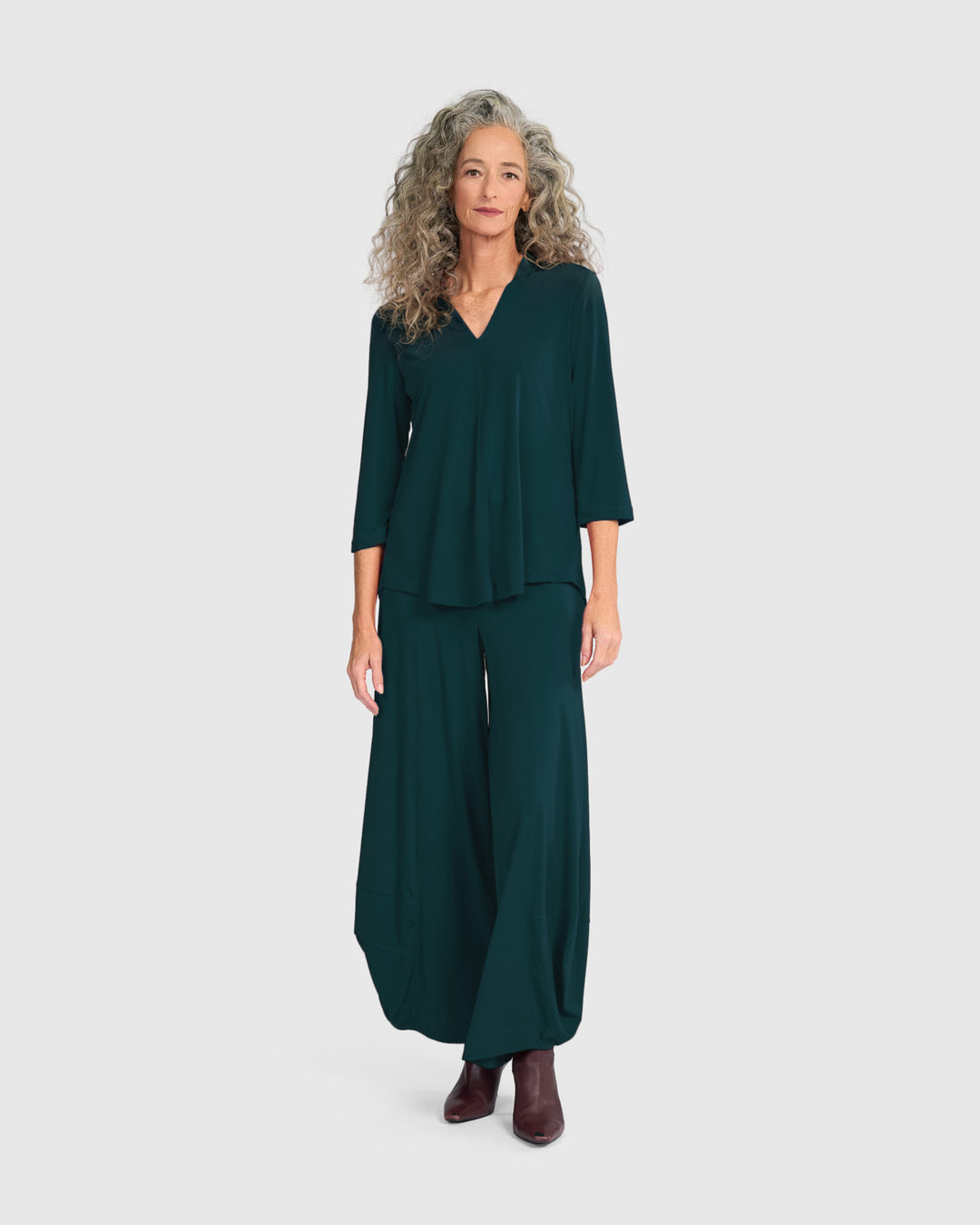 Essential Slinky V-neck Top, Teal